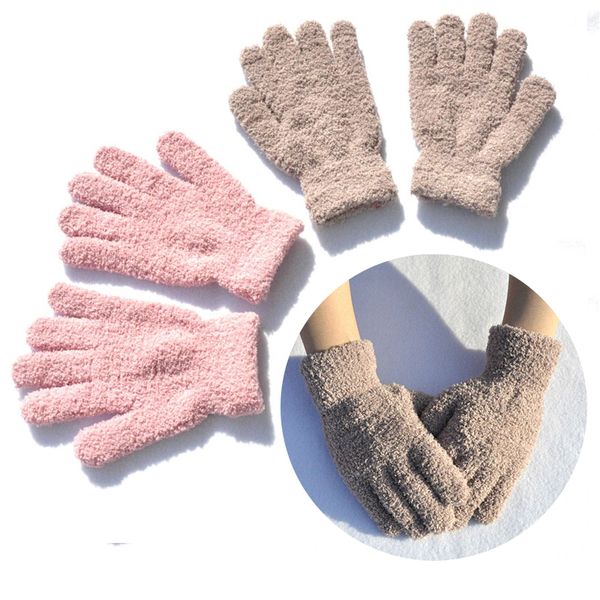 

dhl solid color thicken warm gloves winter hand warmer 6 styles plush velvet gloves five fingers mittens for girls boys h928q f, Black