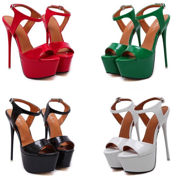 

new european and american ladies high-heeled sandals waterproof platform hollow open toe women's ankle strap fashion shoes, Black