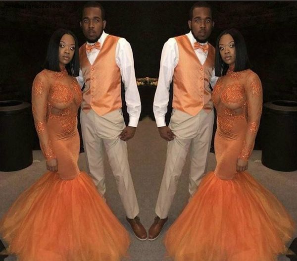 

amazing orange long sleeves prom dresses african black girls holidays graduation wear evening party gowns plus size custom made