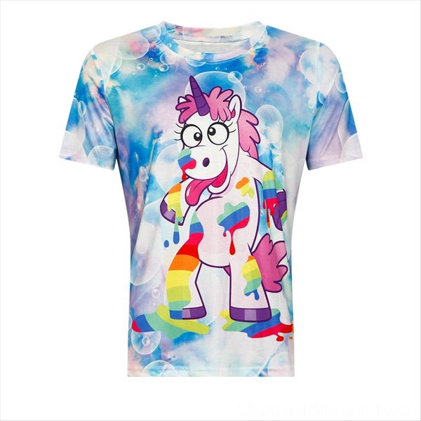 

early summer clothes harajuku tie dyed rainbow unicorn clothes loose round collar short sleeve soft girl t-shirt t4278, White