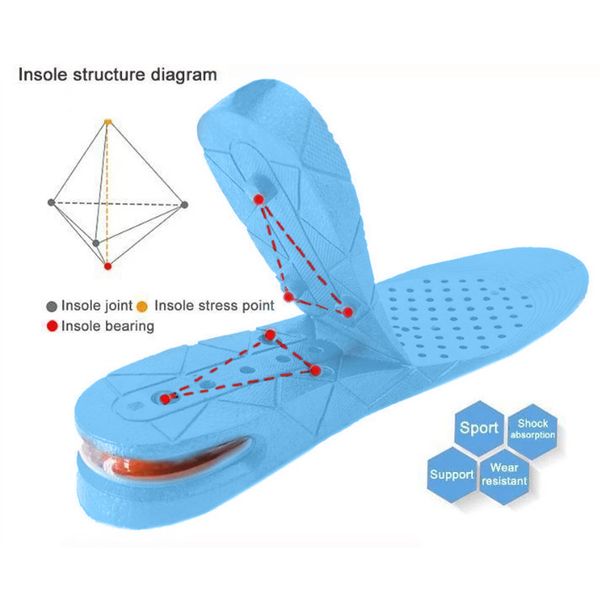 

shoe insoles heel insert pad height increase insole 7cm three-layer adjustable air cushion comfy increase t4, Black