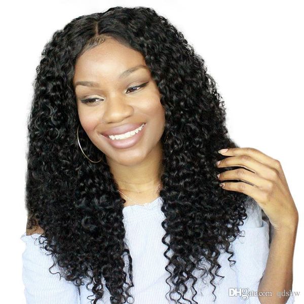 Human Hair Mongolian Kinky Curly U Part Wig For Black Women Pre