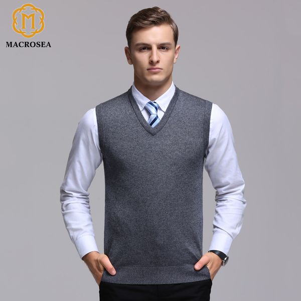 

macrosea classic style solid color men's formal business wool vest male autumn&winter wool pullover men brand sleeveless sweater, Black;white