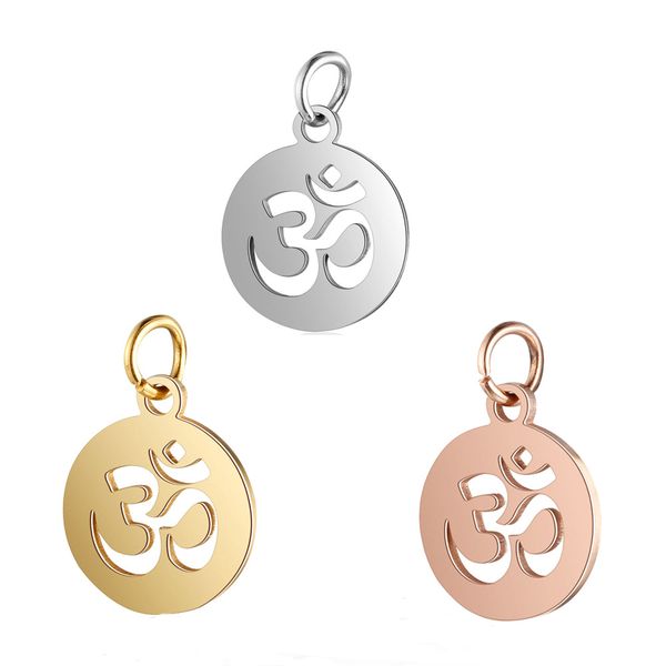 

stainless steel 12*17mm metal mini charm hinduism yoga aum om charm gold/rose gold/steel color pendant for diy handmade jewelry, Bronze;silver