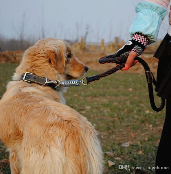 

leather dog leash lead collar for large medium size dogs - dog products accessories strong durable braided pet training leather lead belt