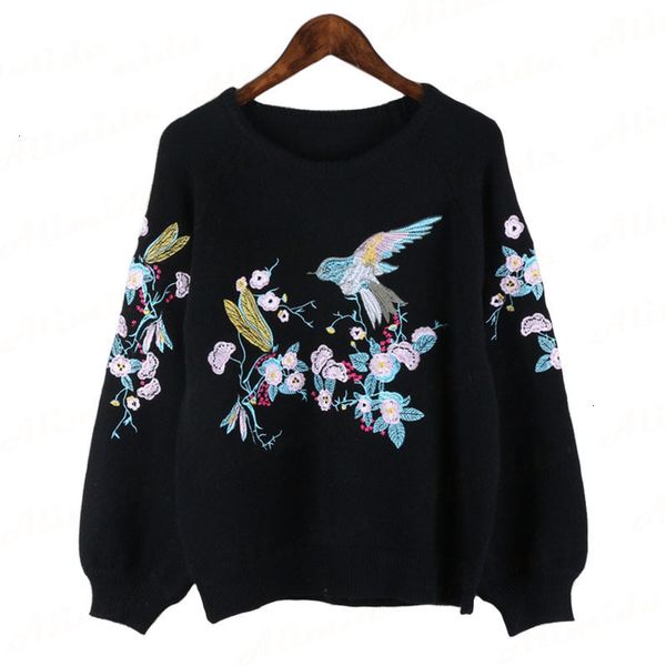 

women designer sweater woman designer sweaters new fashion embroidery o neck long knitted sweater pullovers knittingwear, White;black