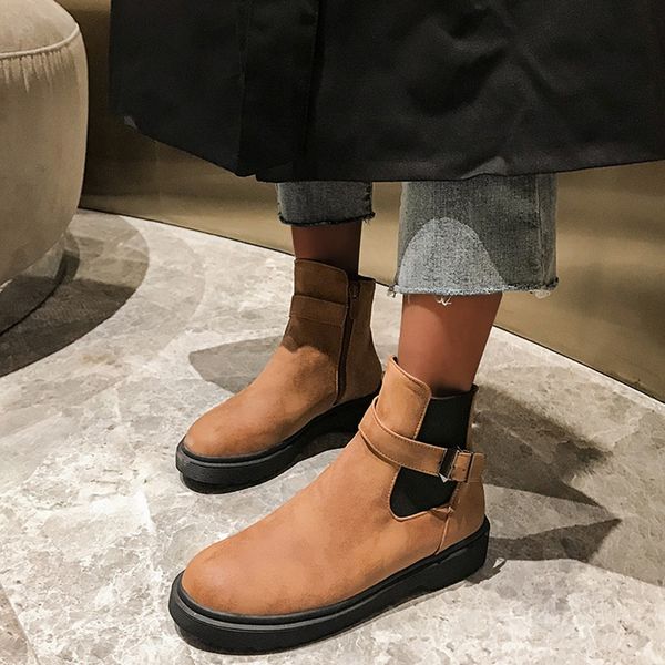 

boots women shoes women belt high heel side zipper ankle boots ladies buckle platform shoes bota feminina 2019, Black