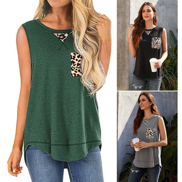 

ins европейский и американский жилет новый женский леопардовый принт без рукавов свободный нерегулярный подол повседневная верхняя одежда 25, Black;white