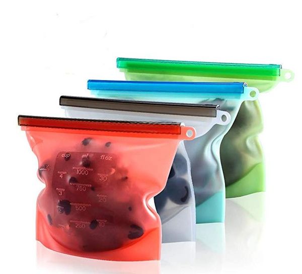 

reusable grocery silicone food bags fresh lunch bag sandwich snack liquid er bags airtight seal vegetable fruit storage bags 1000ml