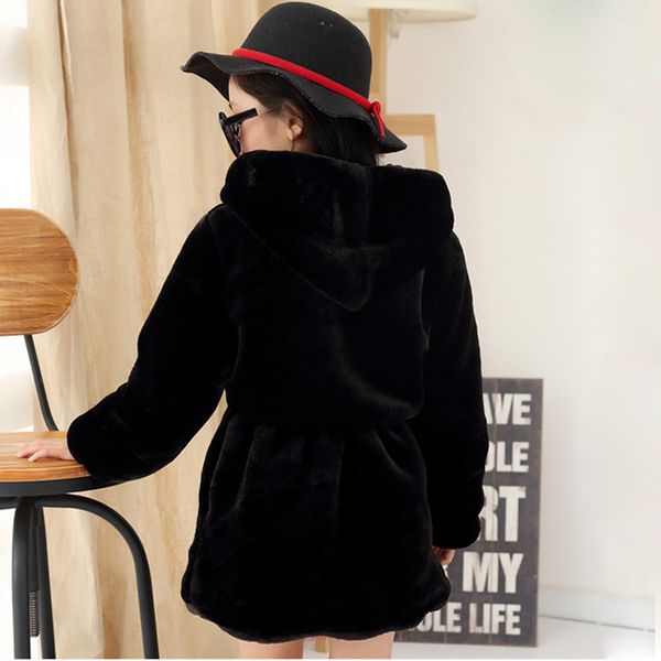 

girls faux fur coat winter long sleeve hooded warm jacket imitation rabbit fur long coat for kids 8-13 year soft outwear, Blue;gray