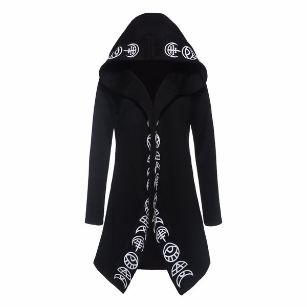 

2019 spring gothic casual cool chic black plus size women sweatshirts loose cotton hooded plain print female punk hoodies witch