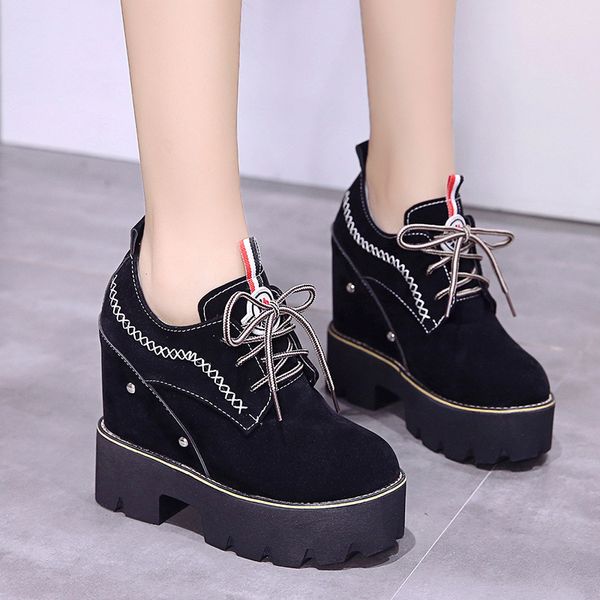 

women sneakers 2020 spring autumn high heels ladies casual shoes women wedges platform shoes female thick bottom trainers, Black
