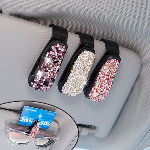 

auto fastener clip rhinestone diamond car sun visor glasses sunglasses folder ticket receipt card clip storage holder accessorie