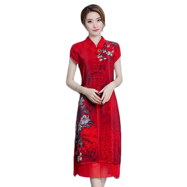 

2019 summer elegant chinese women improved qipao grey bridesmaid wedding party dress vestidos lace mesh cheongsam, Red