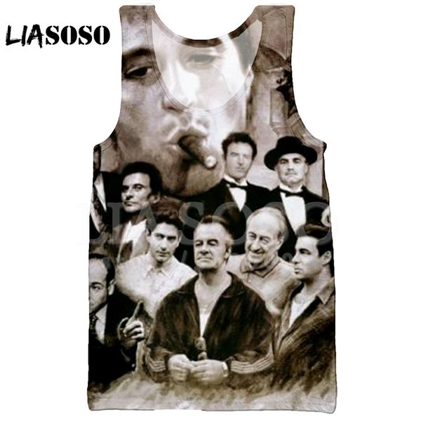 

liasoso summer 3d print men' tank vest comedian the godfather robert de niro sleeveless hip hop tank outwear x2035, White;black