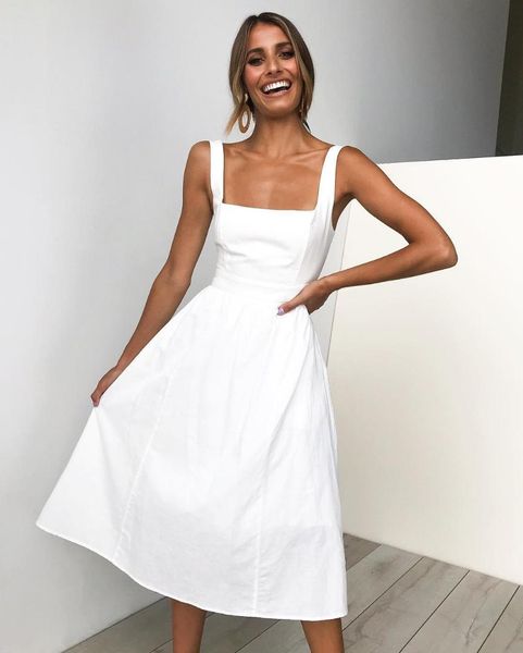 

2019 summer fashion sweet women boho c dress sleeveless strapless button backless bow floral print solid striped sundress femmes, White