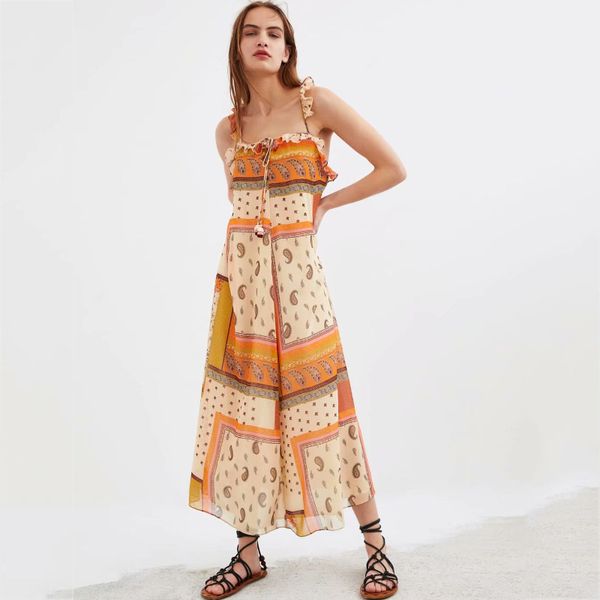 

2019 Fashion Designer Dresses Bohemian Women's Dress Beach Graceful Dresses Summer Casual Print-dress Beautiful Lady Dress ZR 1110