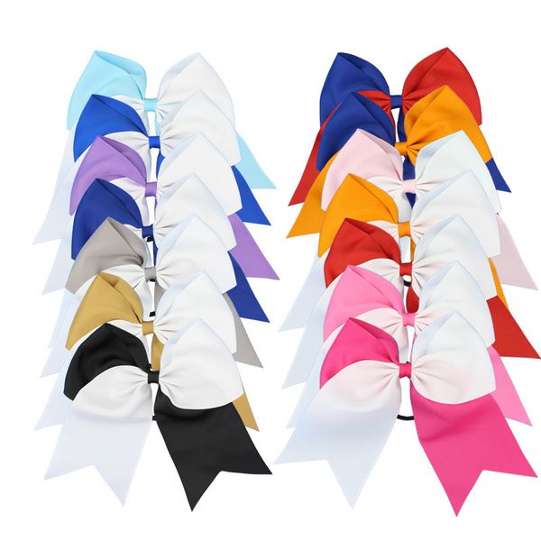 

14 colors kids baby girls 8 inch swallowtail double patchwork hair bows ring rope jojo siwa hairbands hair accessories party supplies, Slivery;white