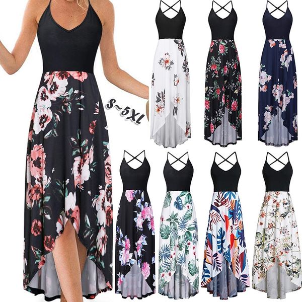 

new женщины лето цветочные printed платье без рукавов sling платье v-образным вырезом backless платье, Black;gray