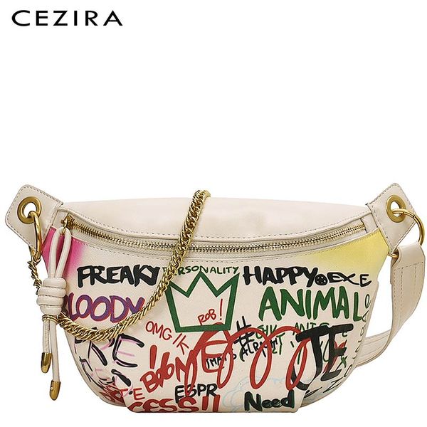 

cezira fashion graffiti pu leather handbags for women 2020 design girls crossbody chest bags female vegan shoulder purses bolsa