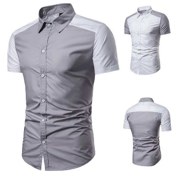 

mens designer patchwork shirts casual lapel neck short sleeve polos fashion natural color mens shirts, White;black