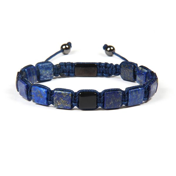 

ailatu 8x8mm natural lapis lazuli square stone flatbed macrame bracelet for couples lover fashion gift, Golden;silver