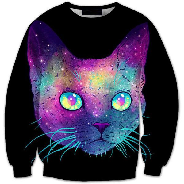 

men's wear 3d fantasy cat print jacket with long sleeves and trendy men's jacket blouse hoodies, Black
