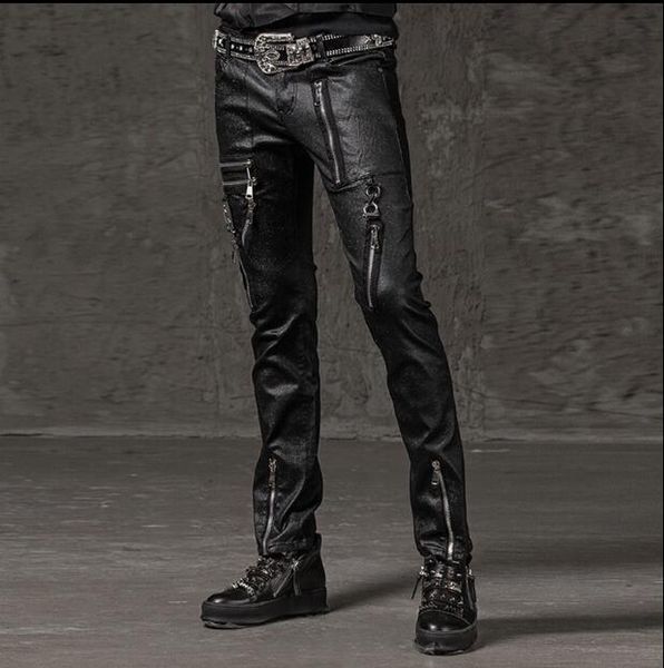 

28-34 men's clothing hair stylist fashion hip hop non mainstream punk bright surface high elasticity pants plus size costumes, Black