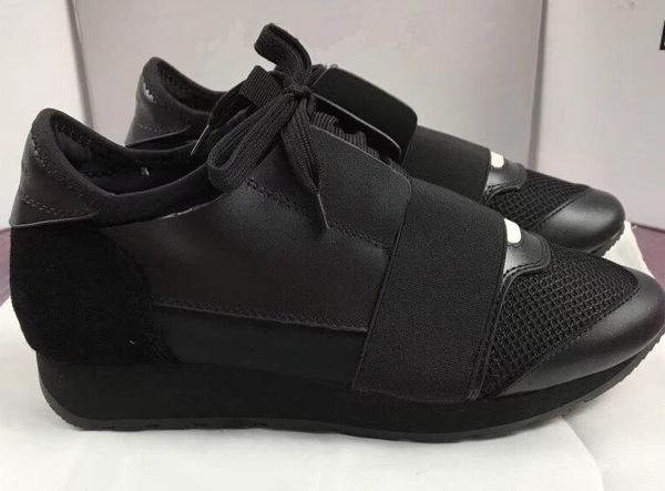 

designer sneakers zapatos mujer race runner shoes man woman casual shoes genuine leather mesh pointed toe trainers, Black