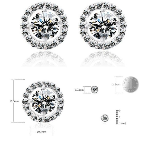 

stud earrings sent certificate luxury 925 sterling silver 6mm small zirconia diamond stud earring earrings for women christmas11, Golden;silver