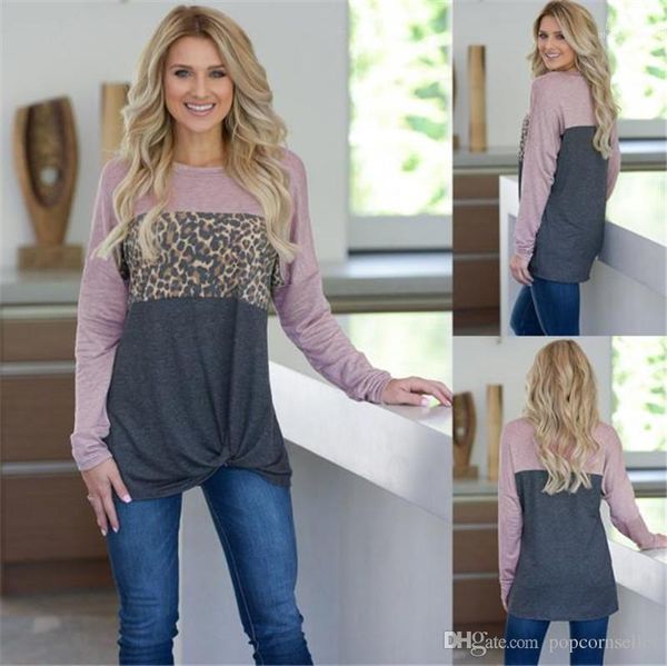

designer style leopard print long sleeve t-shirt casual female clothing spring women crew neck blouse fashion, White