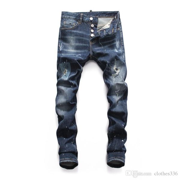 

2020 new jeans luxury mens jeans patch slim paint little feet locomotive men designer pants size 29-40, Blue