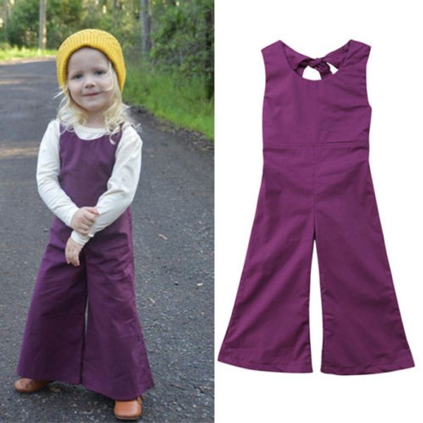 

newborn toddler baby girl wide leg romper jumpsuit outfit sunsuit clothes girls backless overalls trousers 1-6t, Blue