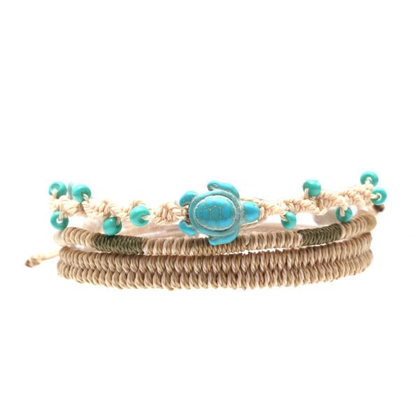 

boho beige waxed string sea turtle stone beads handmade bracelet women men waterproof thread single twist knot braided jewelry, Golden;silver