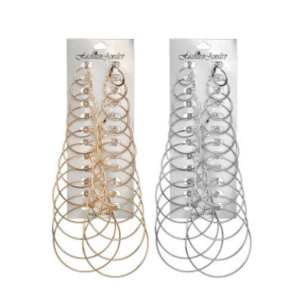 

hiyong 12pairs large hoop earrings big smooth circle earrings basketball brincos celebrity brand loop for women jewelry, Golden;silver