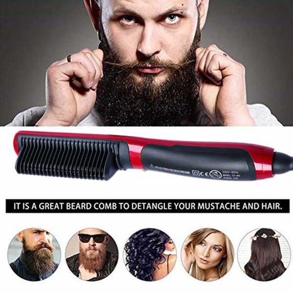 Men Hair Curling Beard Straightener Women Hair Curler Comb Brush