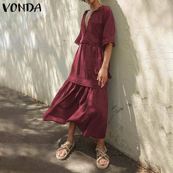 

party dresses women summer dress 2021 vonda v neck half sleeve plus size bohemian evening robe loose beach vestido, White;black