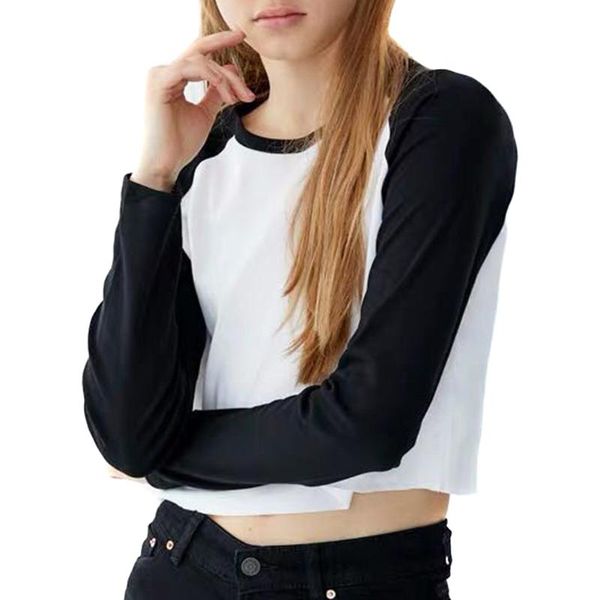 

womens casual t shirt splice long sleeve round neck casual tee shirts fdc99, White