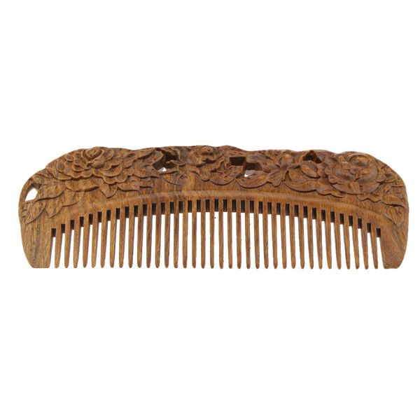 

antique natural green sandalwood wide tooth comb hair styling detangling hairbrush scalp massage comb, Silver