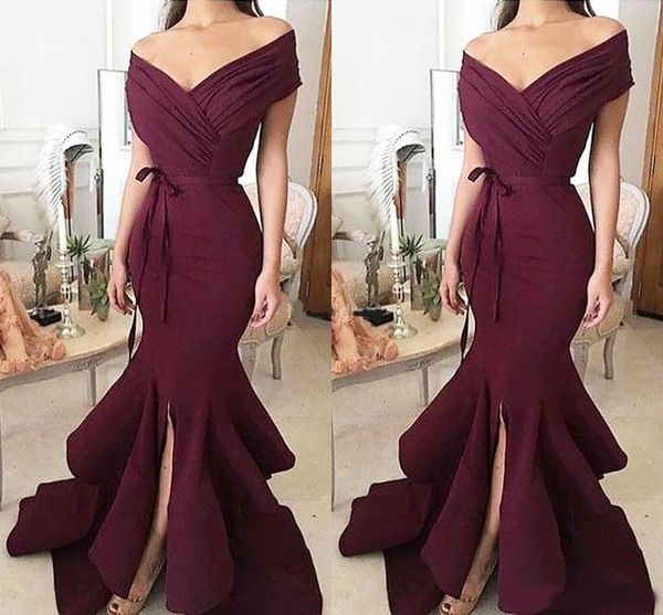 

latest mermaid evening dresses v-neck pleats side split sweep train formal party prom gowns special occasion dress vestido custom, Black