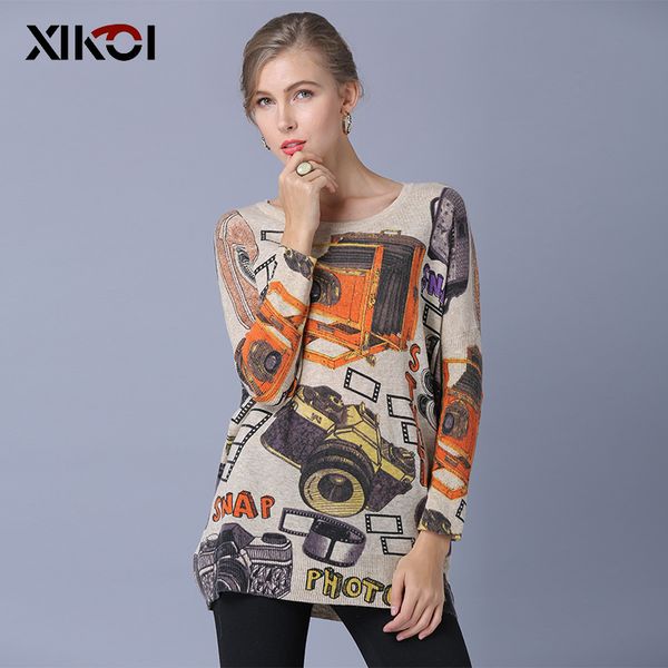 

xikoi oversize sweater fashion art print batwing sleeve slash neck women sweaters casual pullovers computer knitted women jumper, White;black
