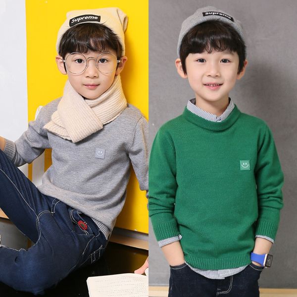 

l6ctz boys pullover sweater pullover' sweater 2020 season middle and large children's round collar pullover knitted shirt base shi, Blue