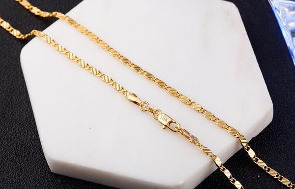 2 мм плоская цепь Ожерелье для женщин мужчин хип-хоп 18 карат золото ювелирные изделия Necklacesharms еврей подвески Celry аксессуары 16 18 20 22 24 дюйма оптом