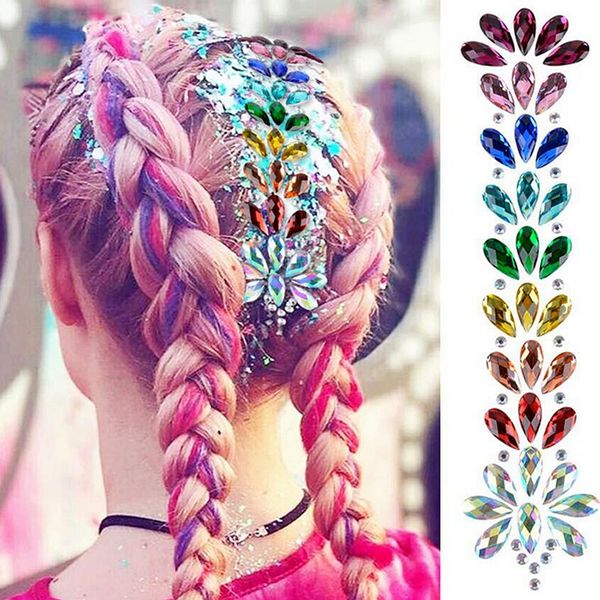 Acheter 3d Cristal Forehead Coiffe Autocollants Glitter Cheveux Bijoux Visage Gems Body Festival De Strass Brillant Tatouage Temporaire Autocollants