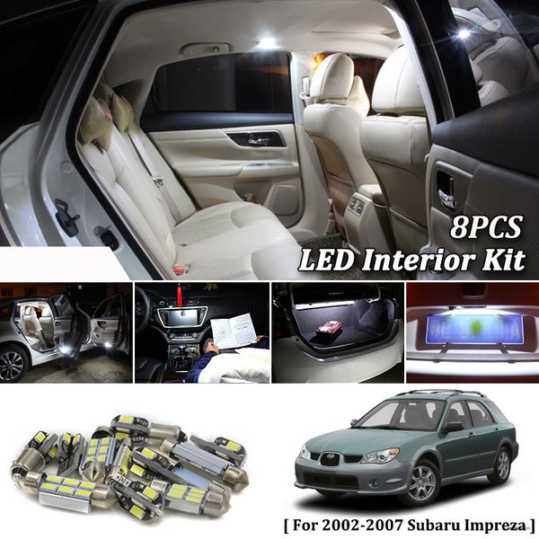 

8x white canbus led car interior lights upgrade kit for 2002- 2004 2005 2006 2007 impreza led interior dome trunk lights