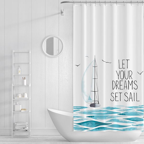 

sailboat pattern waterproof shower curatins simple charming bathroom decor polyester bath curatin cortina banheiro t306