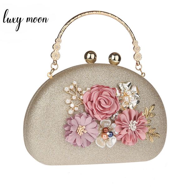 

luxy moon flower clutch bag lady's hand bag with metal handle elegant pearl evening party wedding purse zd1472
