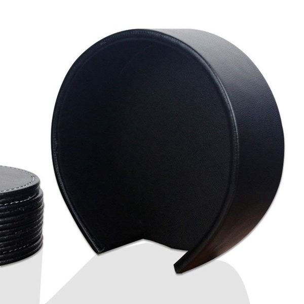 

set of 6 leather drink coasters round cup mat pad for home and kitchen use black mats pads