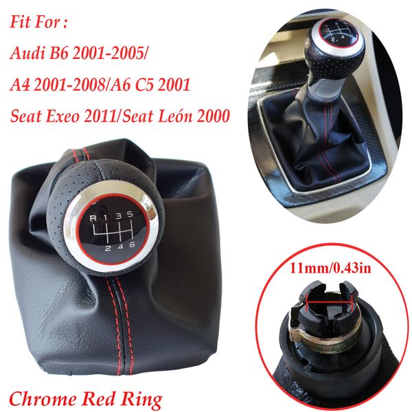

matte chrome red ring gear shift knob boot frame for a4(2001-2008)b6(2001-2005)a6 c5 (2001)for seat exeo(2011)leon(2000