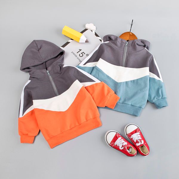 

toddler baby kids boys color stitching hooded pullover t-shirt clothes, Black